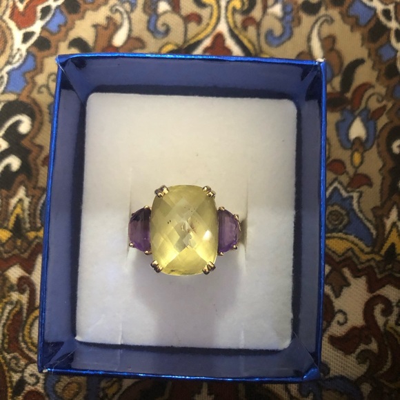 Vintage Effy BH 14kt Genuine Lemon Citrine & Amethyst Ring Size 8 - Picture 13 of 15